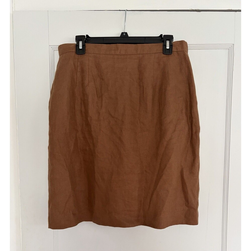 Vintage 90s Y2K Talbots 100% Irish Linen Brown Pencil Cottagecore Skirt Sz 14